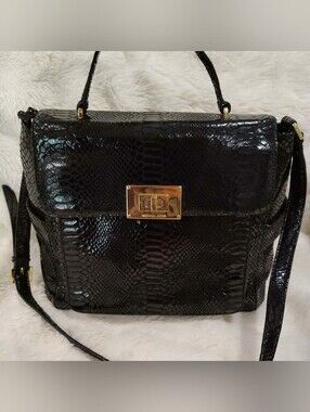 🖤 VTG MICHAEL KORS Black Python Embossed Sloan Flap Bag🖤